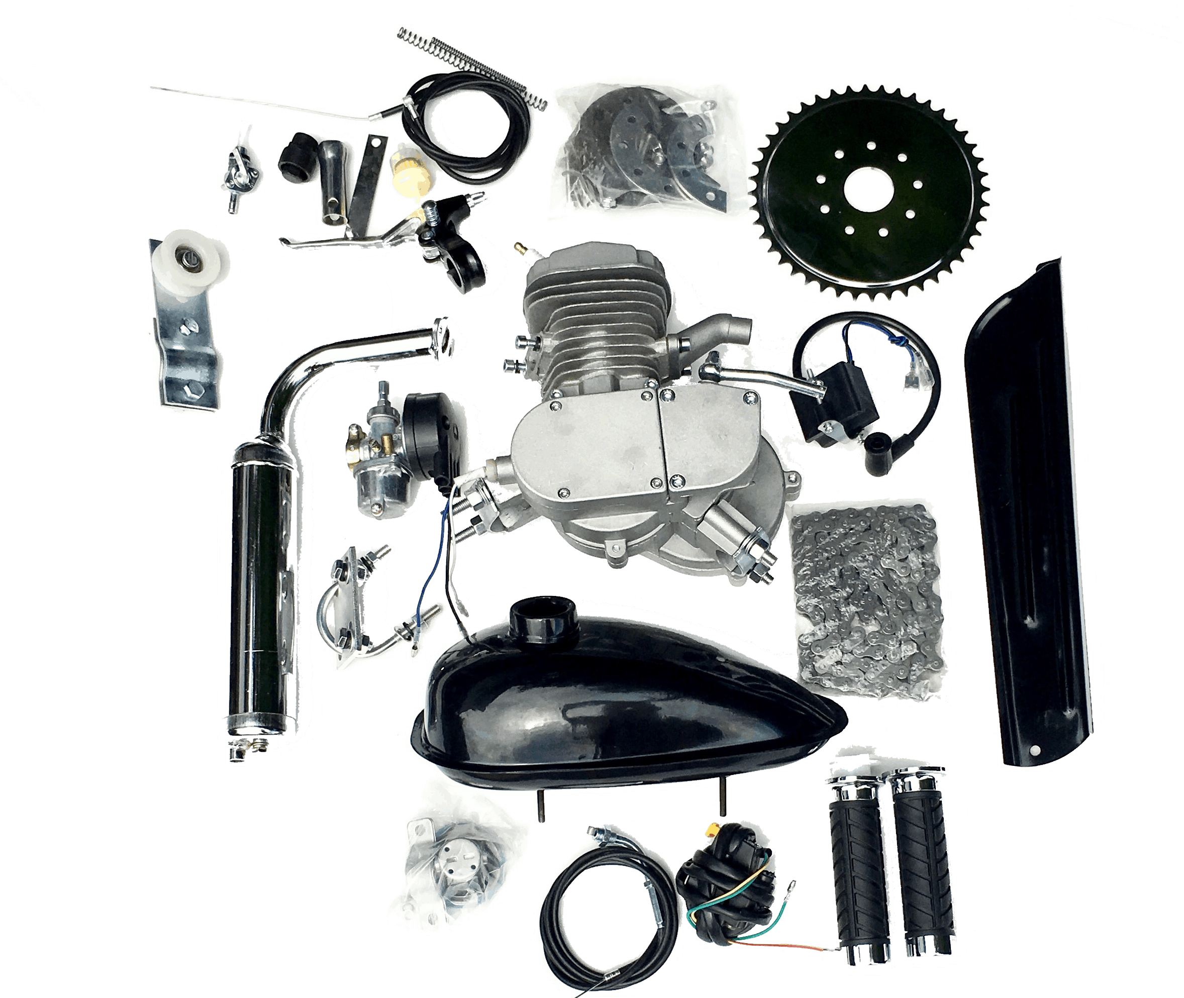 A group of parts that are laid out on the ground.
