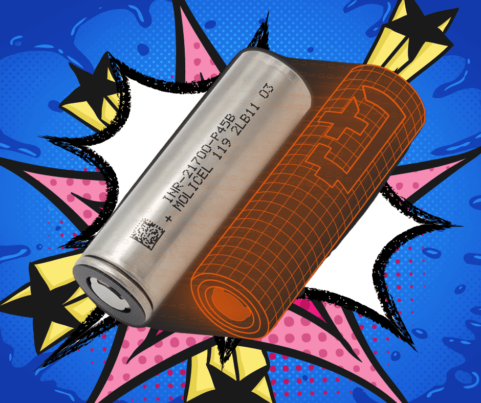 A picture of an orange and silver battery.