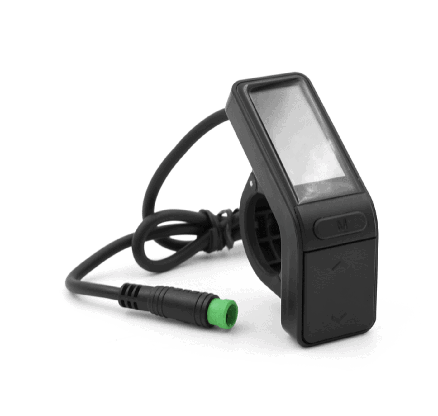 A black device with green light on it.