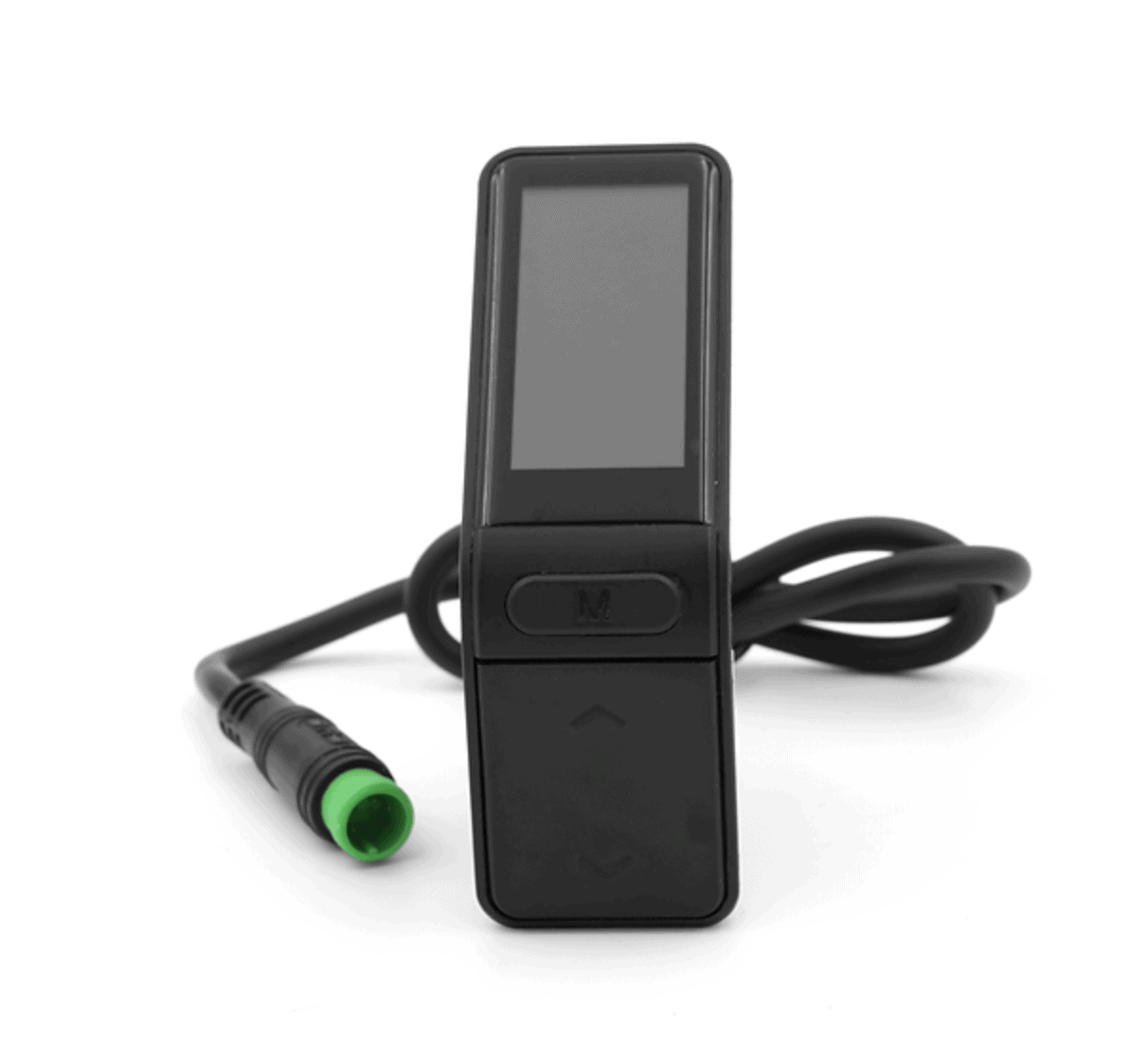 A black device with a green light on it