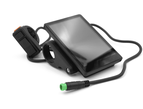 A black device with a green light on it.