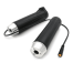 A pair of black and silver jump ropes with an orange cable.