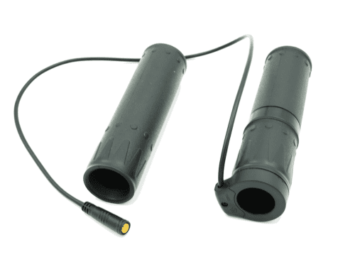 A pair of black plastic tubes with wires attached to them.