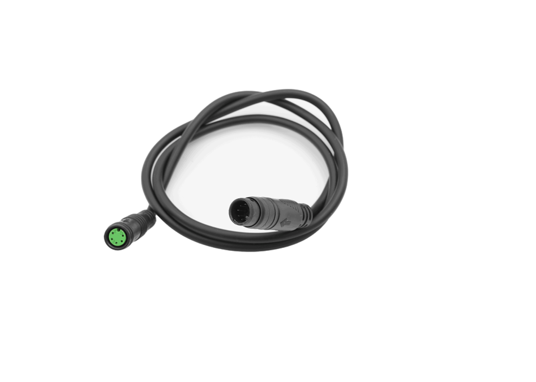 A black cable with green light on it.