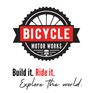 A bicycle motor works logo with the words " build it. Ride it."